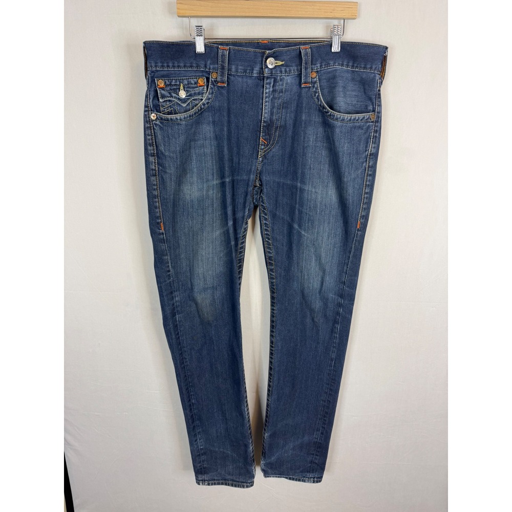 True Religion Skinny Flap OM Mens Jeans 36X34 SN Body Rinse Blue Denim